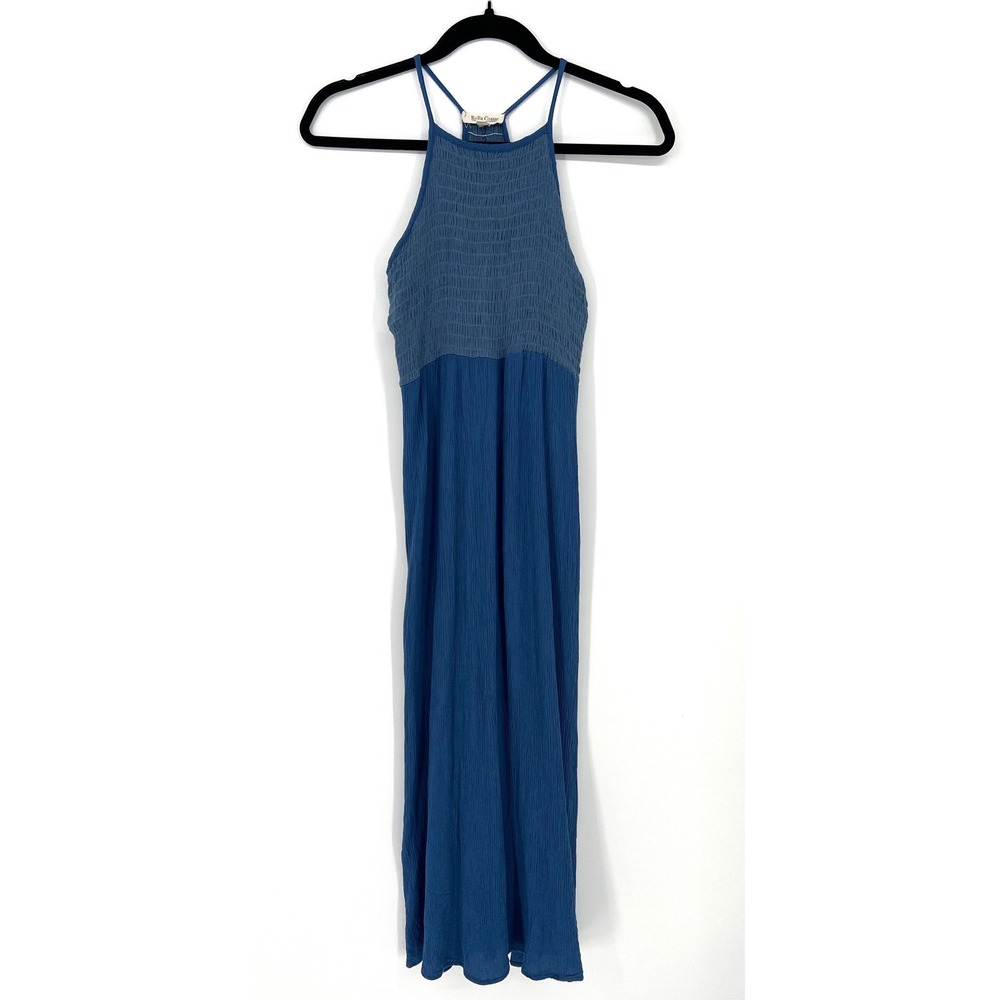 Rolla Coster Blue Smocked Racerback Midi Dress Small Boho Hippie Cottage Summer